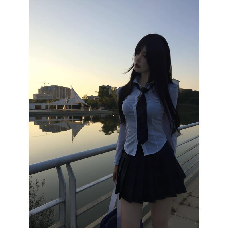Original Jk Uniform Pure Desire Tight Waist Shirt Long Sleeve Top College Style Pleated Skirt Girls' Two-Piece Suit For Women - Image 2